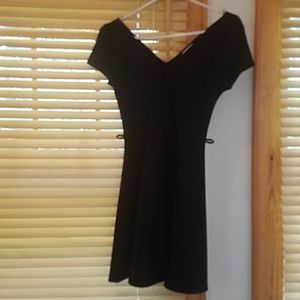 V-neck fit and flare little black dress